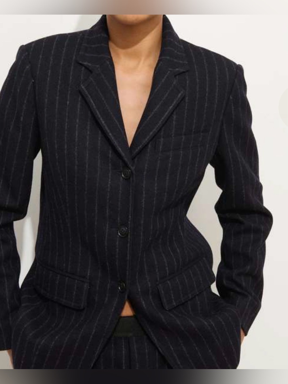 Alex Mill Primrose 100% Wool Chalk Stripe Blazer Charcoal Small